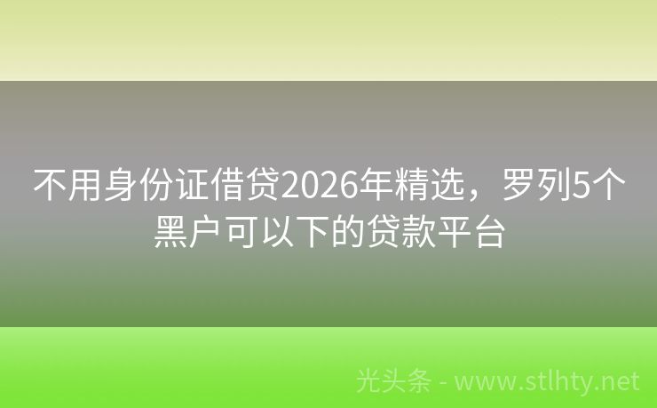 不用身份证借贷2026年精选，罗列5个黑户可以下的贷款平台
