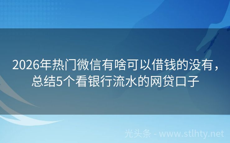 2026年热门微信有啥可以借钱的没有，总结5个看银行流水的网贷口子