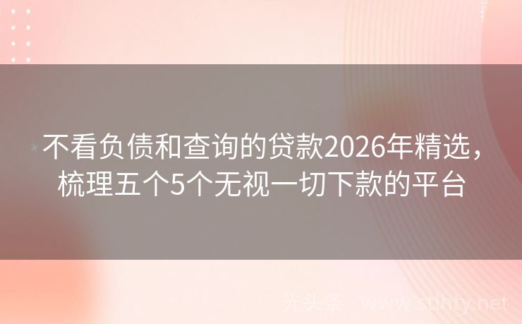 不看负债和查询的贷款2026年精选，梳理五个5个无视一切下款的平台