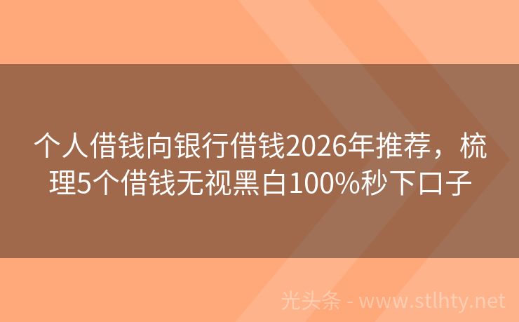 个人借钱向银行借钱2026年推荐，梳理5个借钱无视黑白100%秒下口子