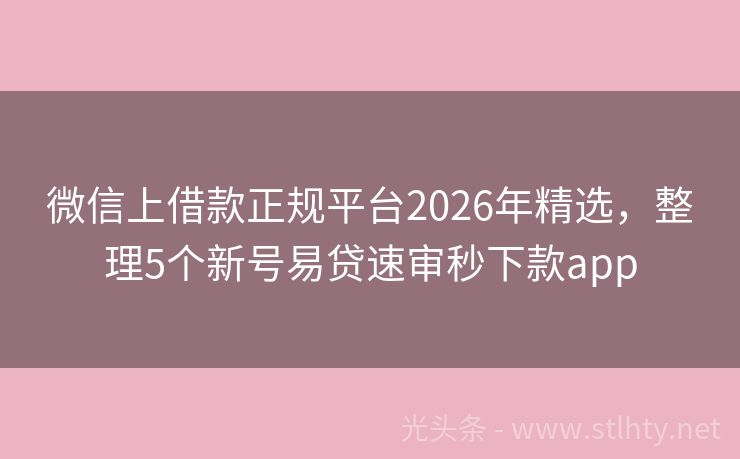 微信上借款正规平台2026年精选，整理5个新号易贷速审秒下款app