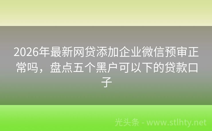 2026年最新网贷添加企业微信预审正常吗，盘点五个黑户可以下的贷款口子