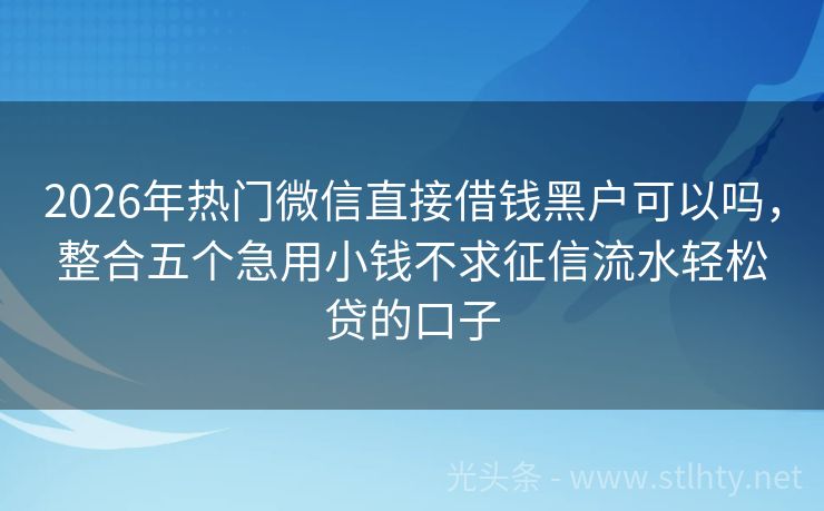 2026年热门微信直接借钱黑户可以吗，整合五个急用小钱不求征信流水轻松贷的口子