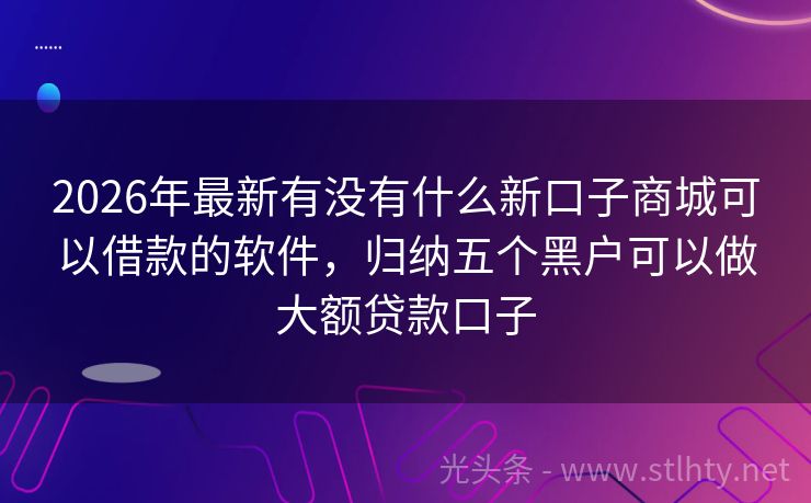 2026年最新有没有什么新口子商城可以借款的软件,归纳五个黑户可以做大额贷款口子