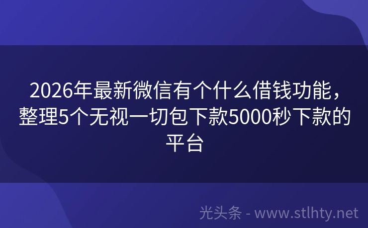 2026年最新微信有个什么借钱功能，整理5个无视一切包下款5000秒下款的平台