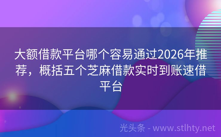 大额借款平台哪个容易通过2026年推荐，概括五个芝麻借款实时到账速借平台