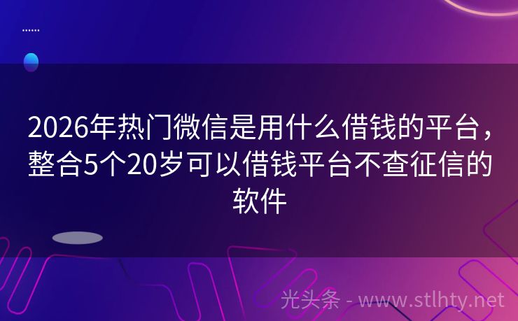 2026年热门微信是用什么借钱的平台，整合5个20岁可以借钱平台不查征信的软件