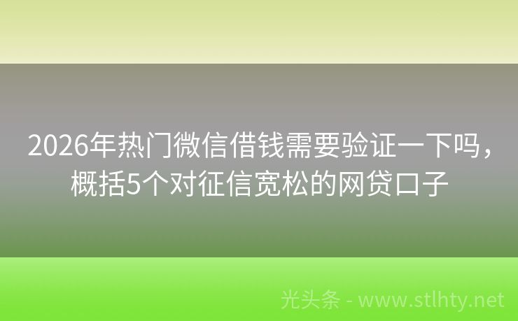 2026年热门微信借钱需要验证一下吗，概括5个对征信宽松的网贷口子