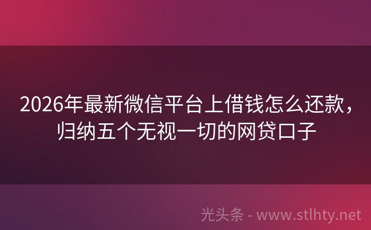 2026年最新微信平台上借钱怎么还款，归纳五个无视一切的网贷口子