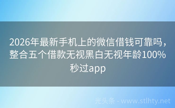 2026年最新手机上的微信借钱可靠吗，整合五个借款无视黑白无视年龄100%秒过app