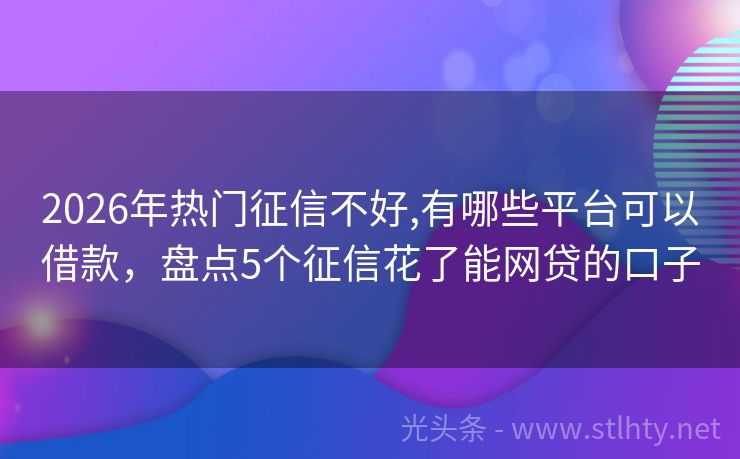 2026年热门征信不好,有哪些平台可以借款,盘点5个征信花了能网贷的口子