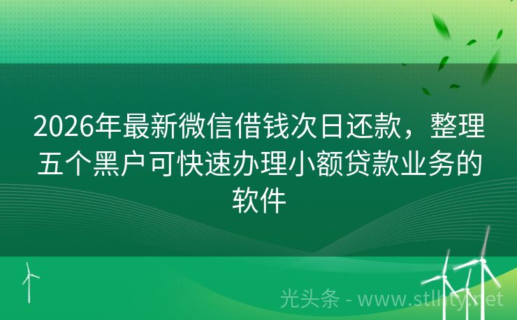 2026年最新微信借钱次日还款，整理五个黑户可快速办理小额贷款业务的软件