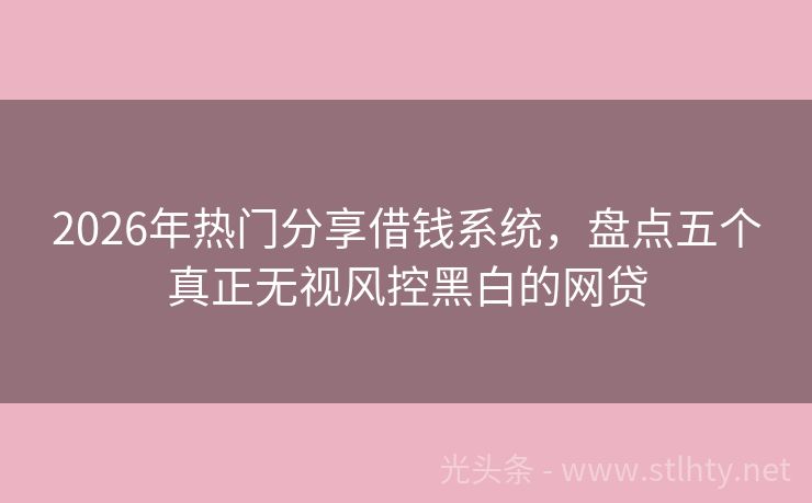 2026年热门分享借钱系统，盘点五个真正无视风控黑白的网贷