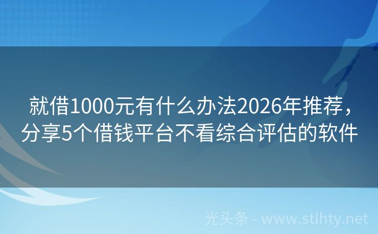 就借1000元有什么办法2026年推荐，分享5个借钱平台不看综合评估的软件