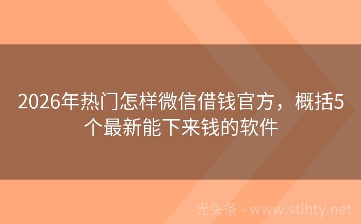 2026年热门怎样微信借钱官方，概括5个最新能下来钱的软件
