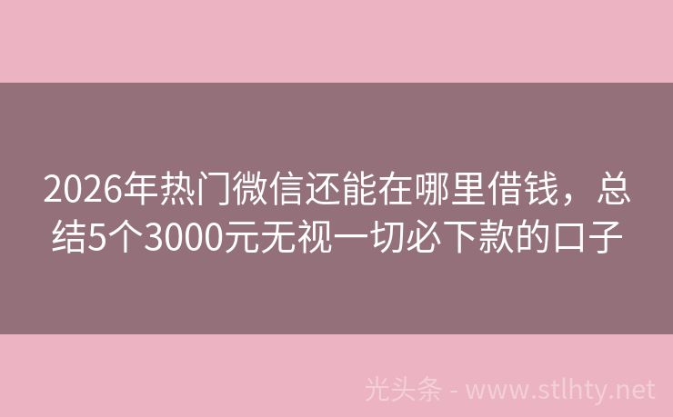 2026年热门微信还能在哪里借钱，总结5个3000元无视一切必下款的口子
