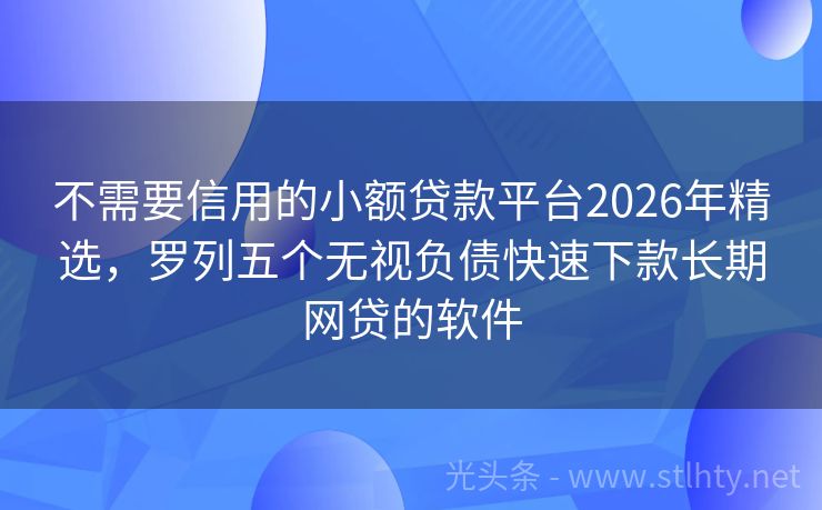 不需要信用的小额贷款平台2026年精选，罗列五个无视负债快速下款长期网贷的软件