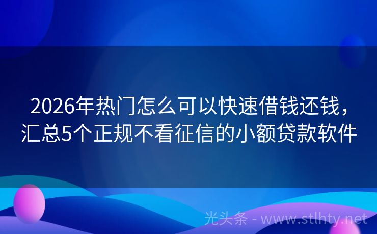 2026年热门怎么可以快速借钱还钱，汇总5个正规不看征信的小额贷款软件