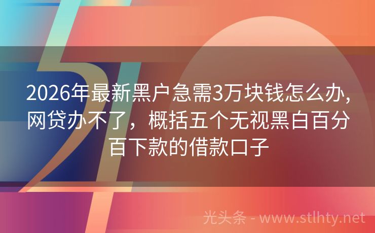2026年最新黑户急需3万块钱怎么办,网贷办不了，概括五个无视黑白百分百下款的借款口子