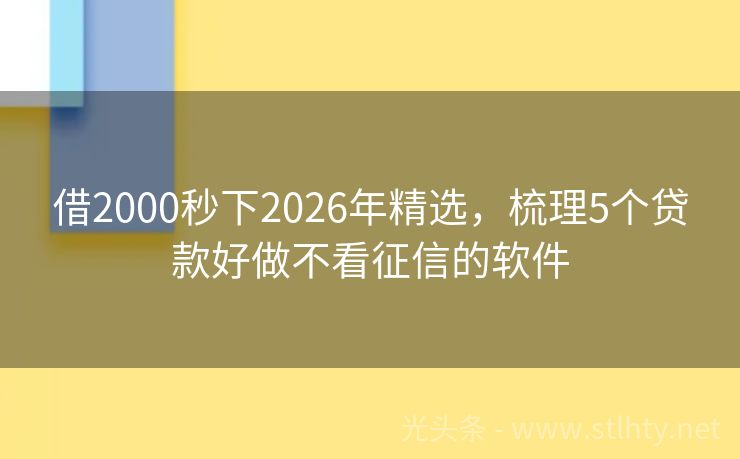 借2000秒下2026年精选，梳理5个贷款好做不看征信的软件