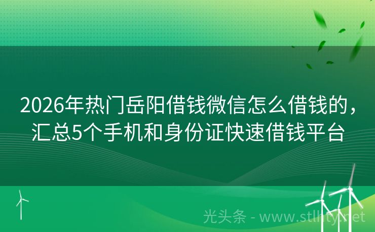 2026年热门岳阳借钱微信怎么借钱的，汇总5个手机和身份证快速借钱平台