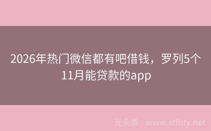 2026年热门微信都有吧借钱，罗列5个11月能贷款的app
