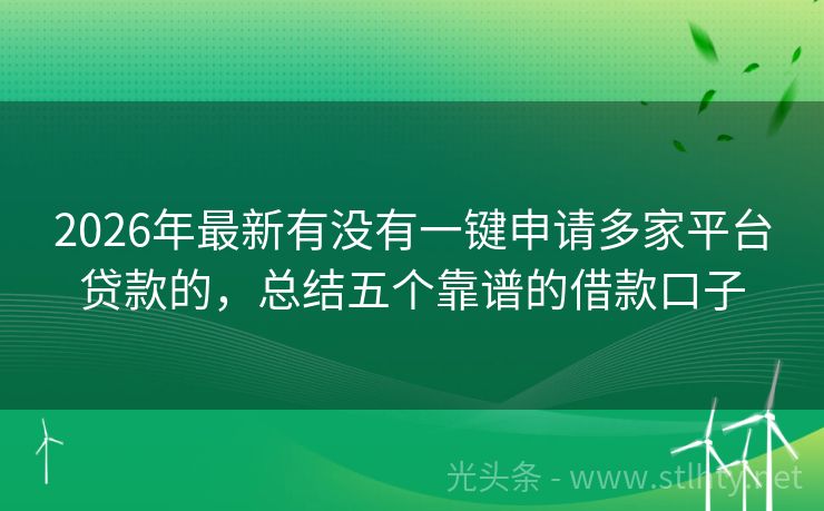 2026年最新有没有一键申请多家平台贷款的，总结五个靠谱的借款口子