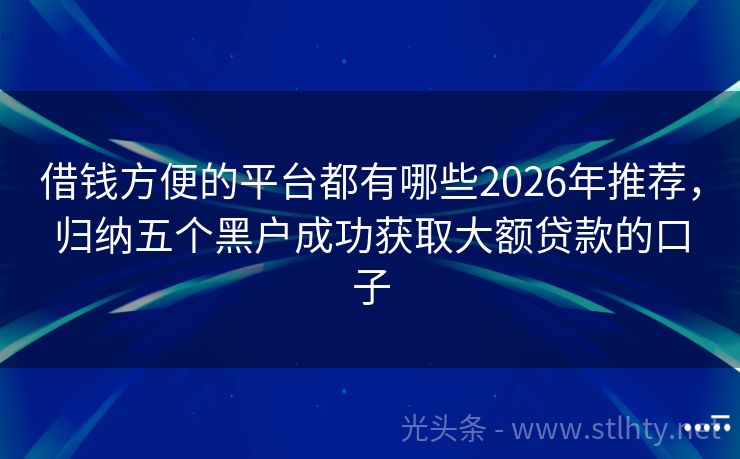 借钱方便的平台都有哪些2026年推荐，归纳五个黑户成功获取大额贷款的口子