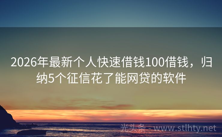 2026年最新个人快速借钱100借钱，归纳5个征信花了能网贷的软件