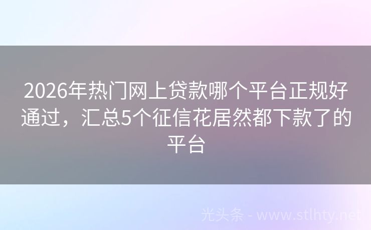 2026年热门网上贷款哪个平台正规好通过，汇总5个征信花居然都下款了的平台