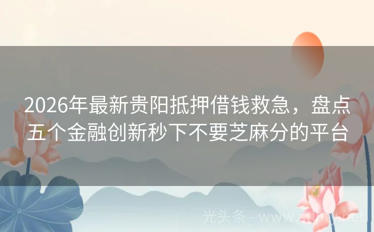 2026年最新贵阳抵押借钱救急，盘点五个金融创新秒下不要芝麻分的平台