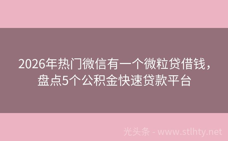 2026年热门微信有一个微粒贷借钱，盘点5个公积金快速贷款平台