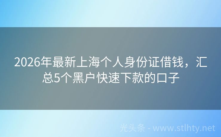 2026年最新上海个人身份证借钱，汇总5个黑户快速下款的口子