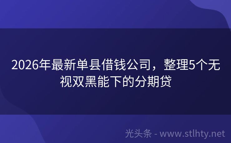 2026年最新单县借钱公司，整理5个无视双黑能下的分期贷