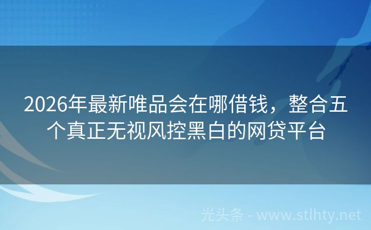 2026年最新唯品会在哪借钱，整合五个真正无视风控黑白的网贷平台
