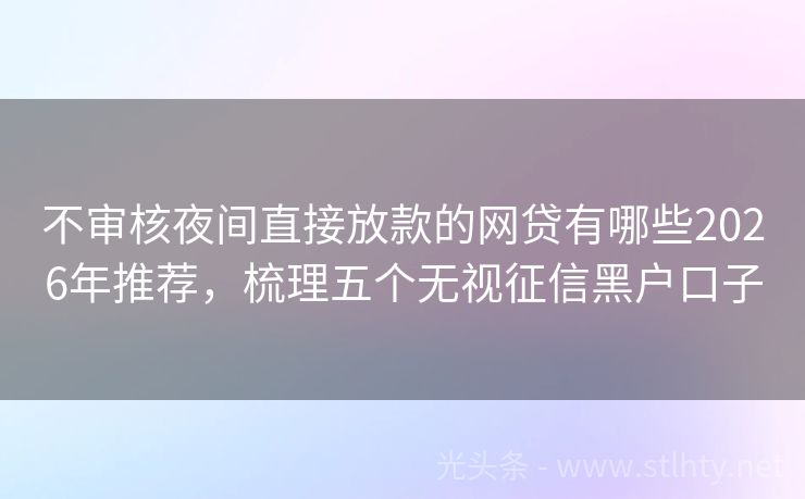 不审核夜间直接放款的网贷有哪些2026年推荐，梳理五个无视征信黑户口子