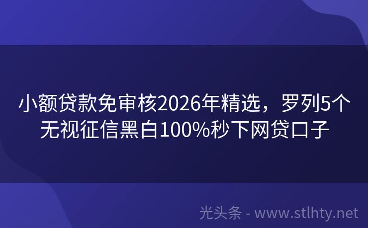 小额贷款免审核2026年精选，罗列5个无视征信黑白100%秒下网贷口子