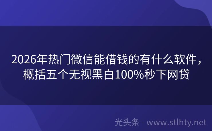 2026年热门微信能借钱的有什么软件，概括五个无视黑白100%秒下网贷