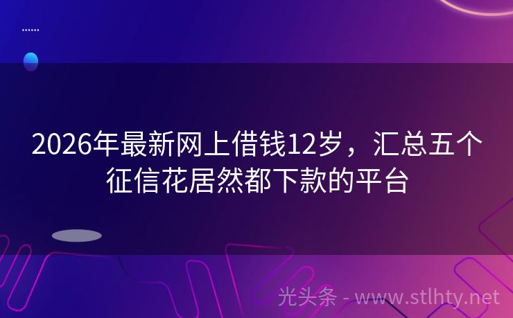2026年最新网上借钱12岁，汇总五个征信花居然都下款的平台