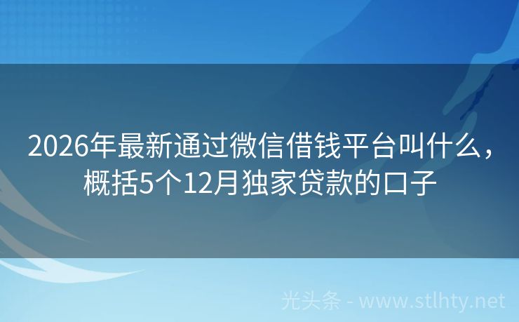 2026年最新通过微信借钱平台叫什么，概括5个12月独家贷款的口子