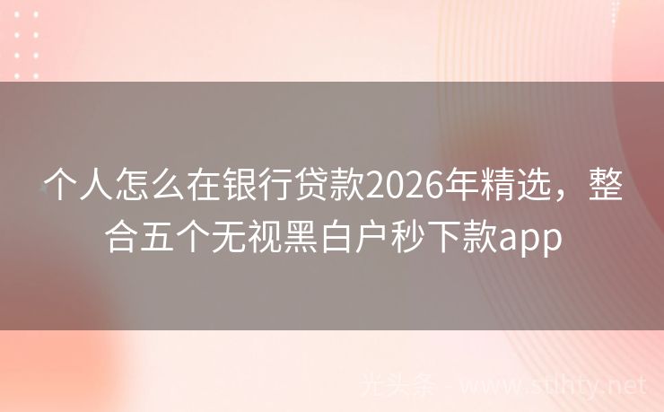 个人怎么在银行贷款2026年精选，整合五个无视黑白户秒下款app