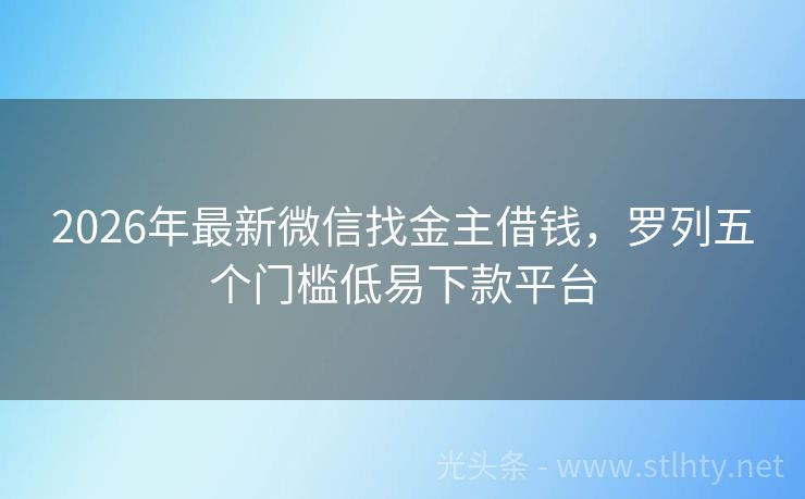 2026年最新微信找金主借钱，罗列五个门槛低易下款平台