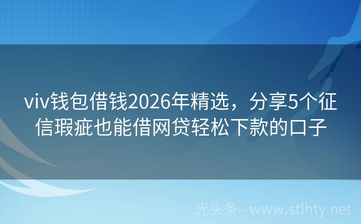 viv钱包借钱2026年精选，分享5个征信瑕疵也能借网贷轻松下款的口子