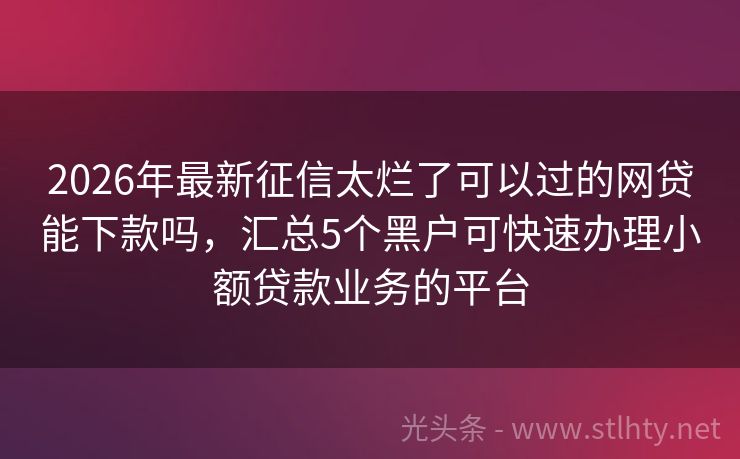2026年最新征信太烂了可以过的网贷能下款吗，汇总5个黑户可快速办理小额贷款业务的平台