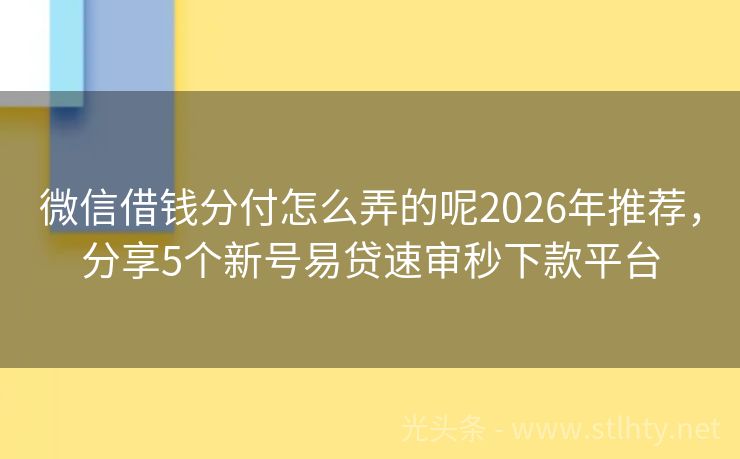 微信借钱分付怎么弄的呢2026年推荐，分享5个新号易贷速审秒下款平台