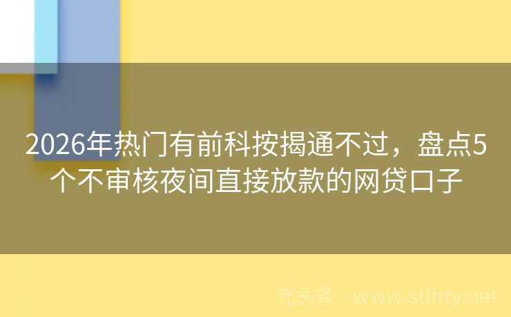 2026年热门有前科按揭通不过，盘点5个不审核夜间直接放款的网贷口子