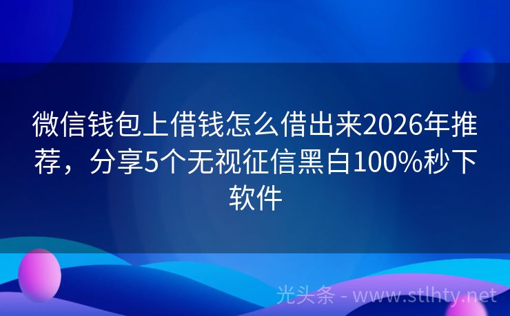 微信钱包上借钱怎么借出来2026年推荐，分享5个无视征信黑白100%秒下软件