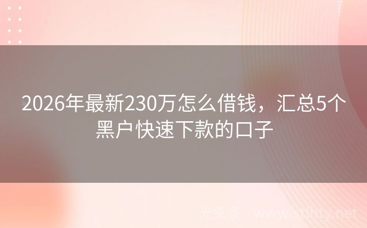 2026年最新230万怎么借钱，汇总5个黑户快速下款的口子