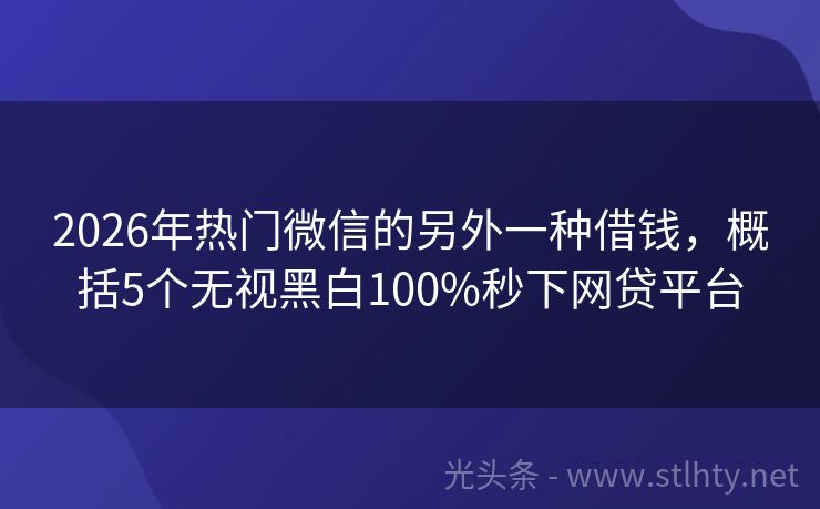 2026年热门微信的另外一种借钱，概括5个无视黑白100%秒下网贷平台