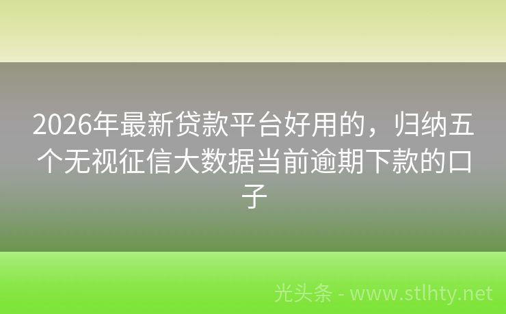 2026年最新贷款平台好用的，归纳五个无视征信大数据当前逾期下款的口子